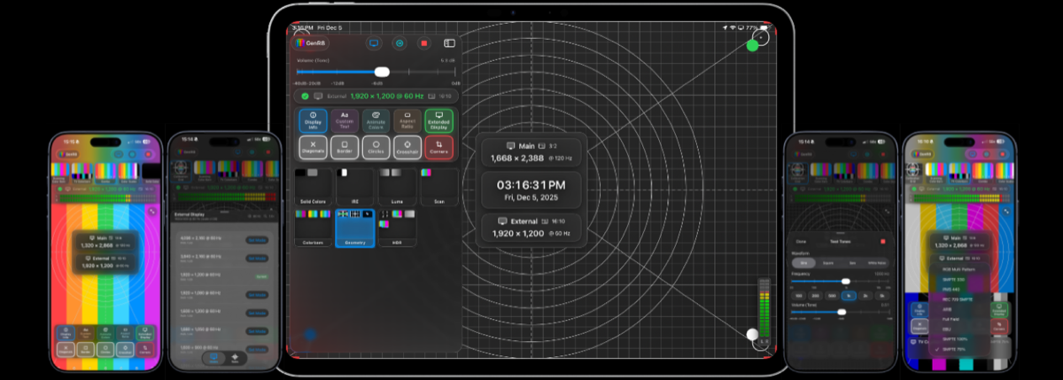 GenR8 on iPad and iPhones showing test patterns