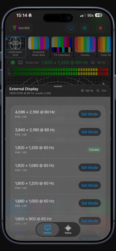 GenR8 external display mode list