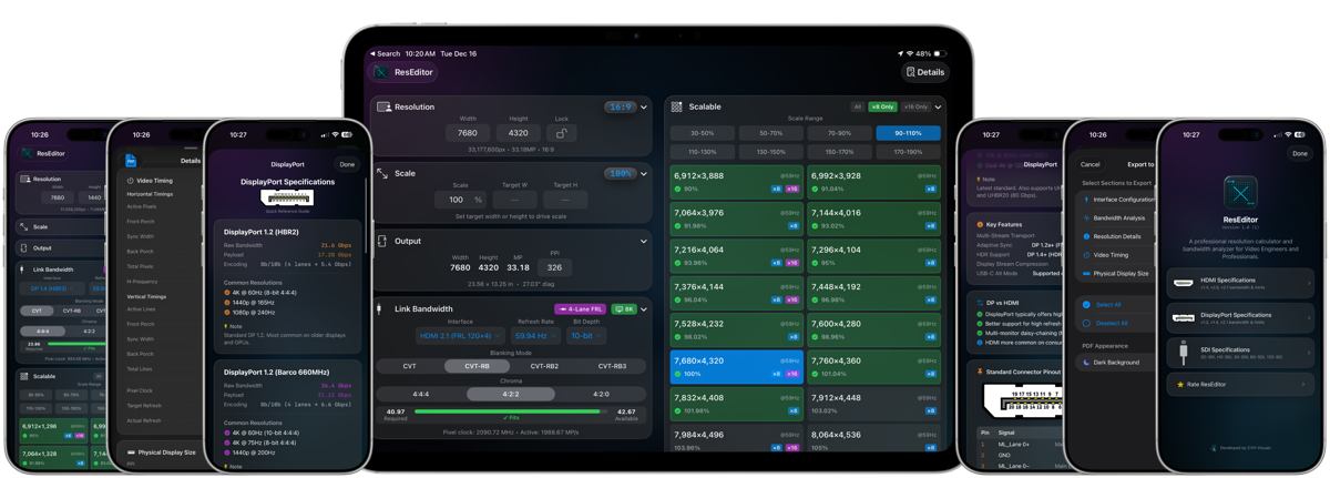ResEditor on iPad and iPhones: calculator, timings, references and export