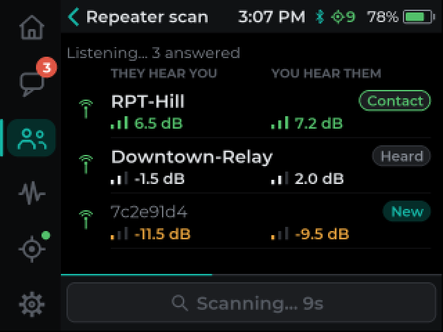 Cairn Repeater scan screen