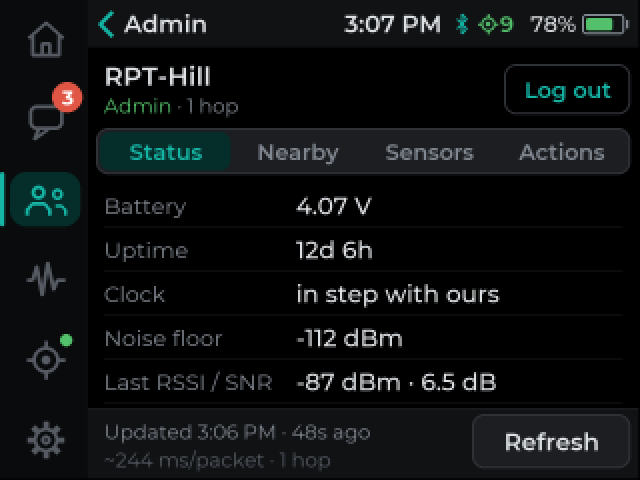 Cairn Repeater admin screen